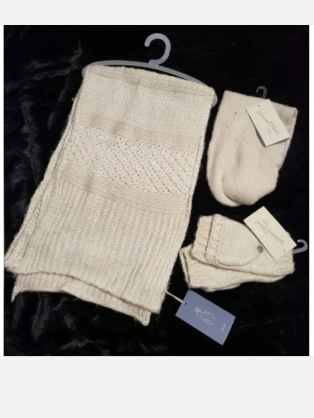 Scarf Mittens Headband 3 Piece Set Universal Thread Beige Cream Knit NWT $40